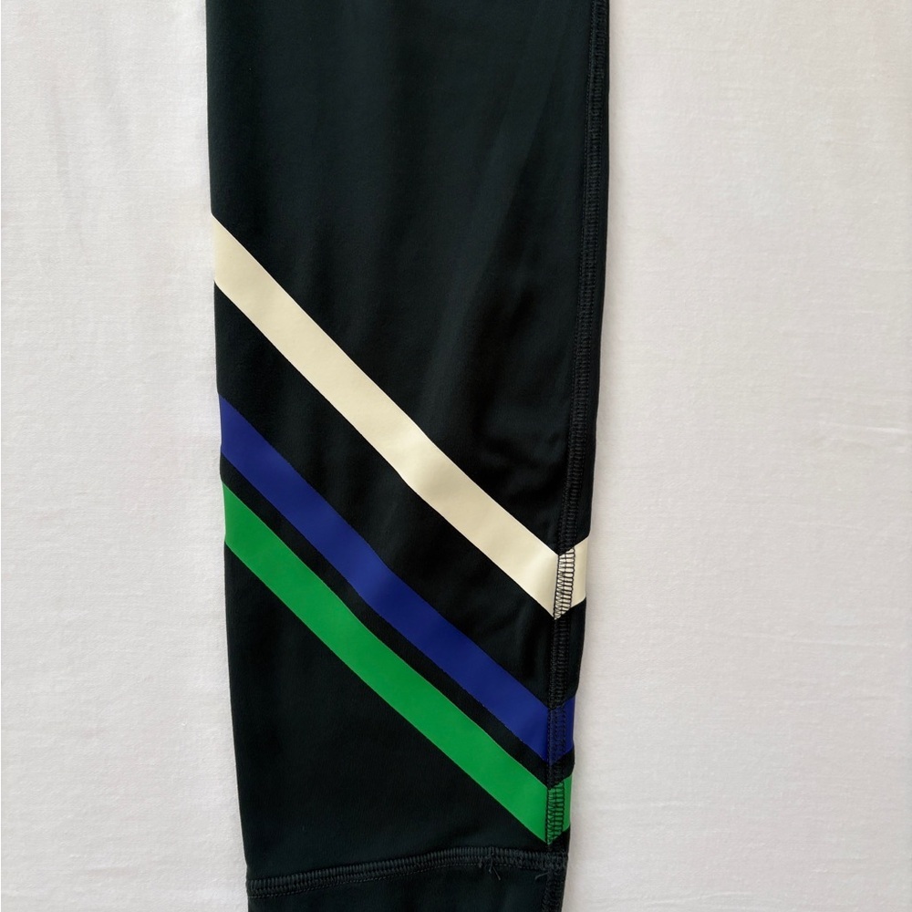 Tory Burch Multi-Stripe Chevron Green Leggings with Blue and White Stripes L - Picture 8 of 9